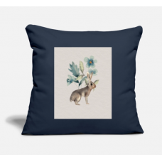 Rabit With Beautiful Flowers Navy Pillow